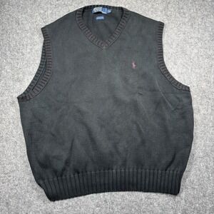 Polo Ralph Lauren V Neck Sweater Vest Mens XXL Black Golf Preppy Grandpa Vtg